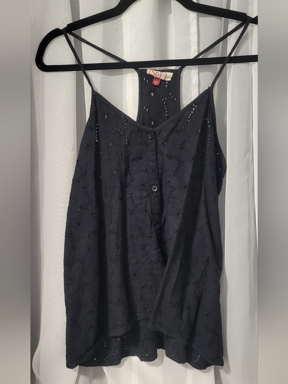 SO Black Eyelet Button-Front Racerback Cami